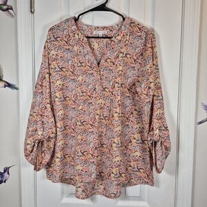 Notations XL Boho Paisley Tunic Flowy V-Neck Blouse Size XL